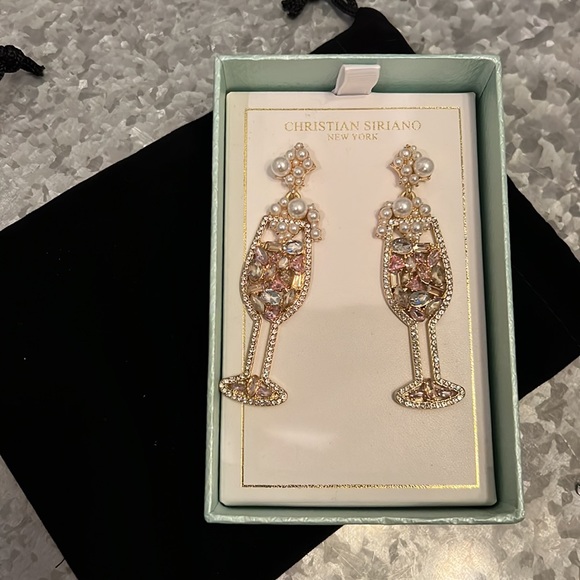 Bubbly Dangle Earrings by Christian Siriano- Champagne Prosecco Bling - Picture 5 of 5